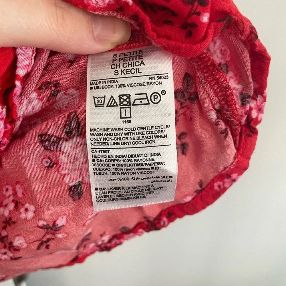 Old Navy Floral Rayon Midi Skirt Pockets Red Pink Size SP